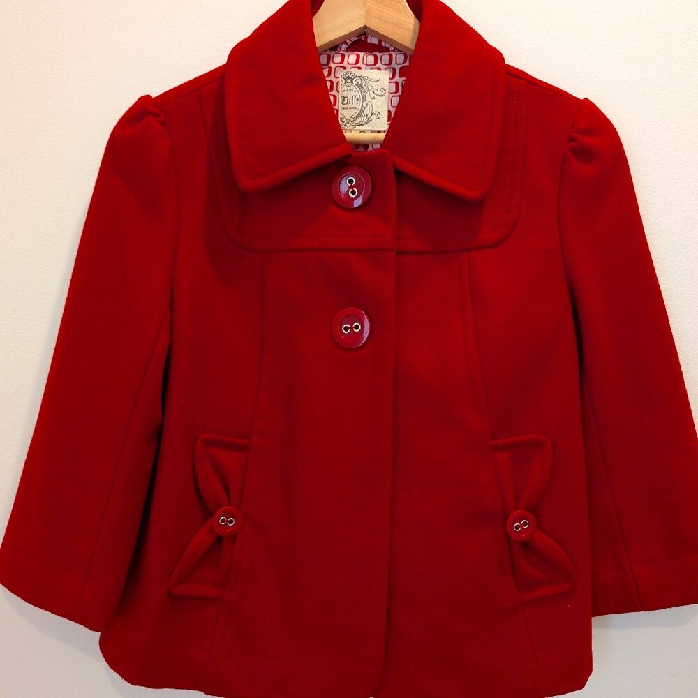 Anthropologie Tulle Wool Blend Red Jacket Size Small